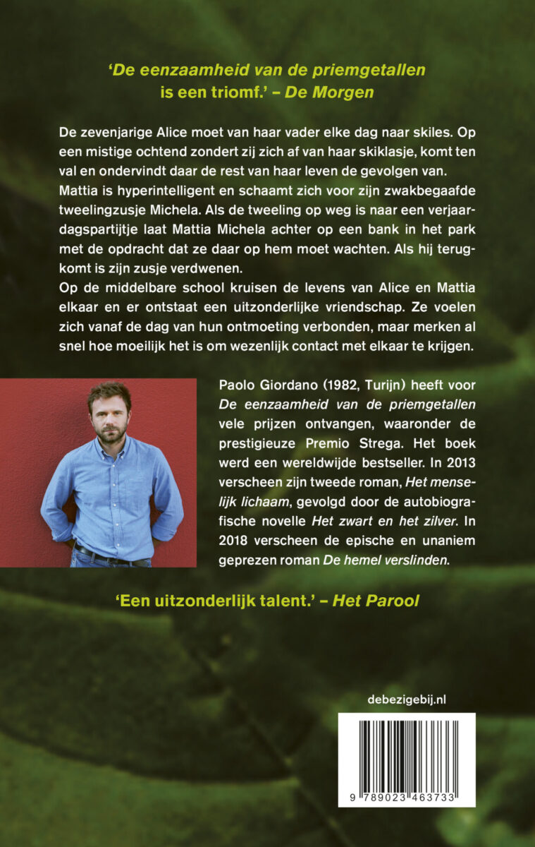 De eenzaamheid van de priemgetallen – achterflap