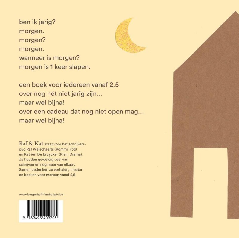 Morgen is 1 keer slapen – achterflap